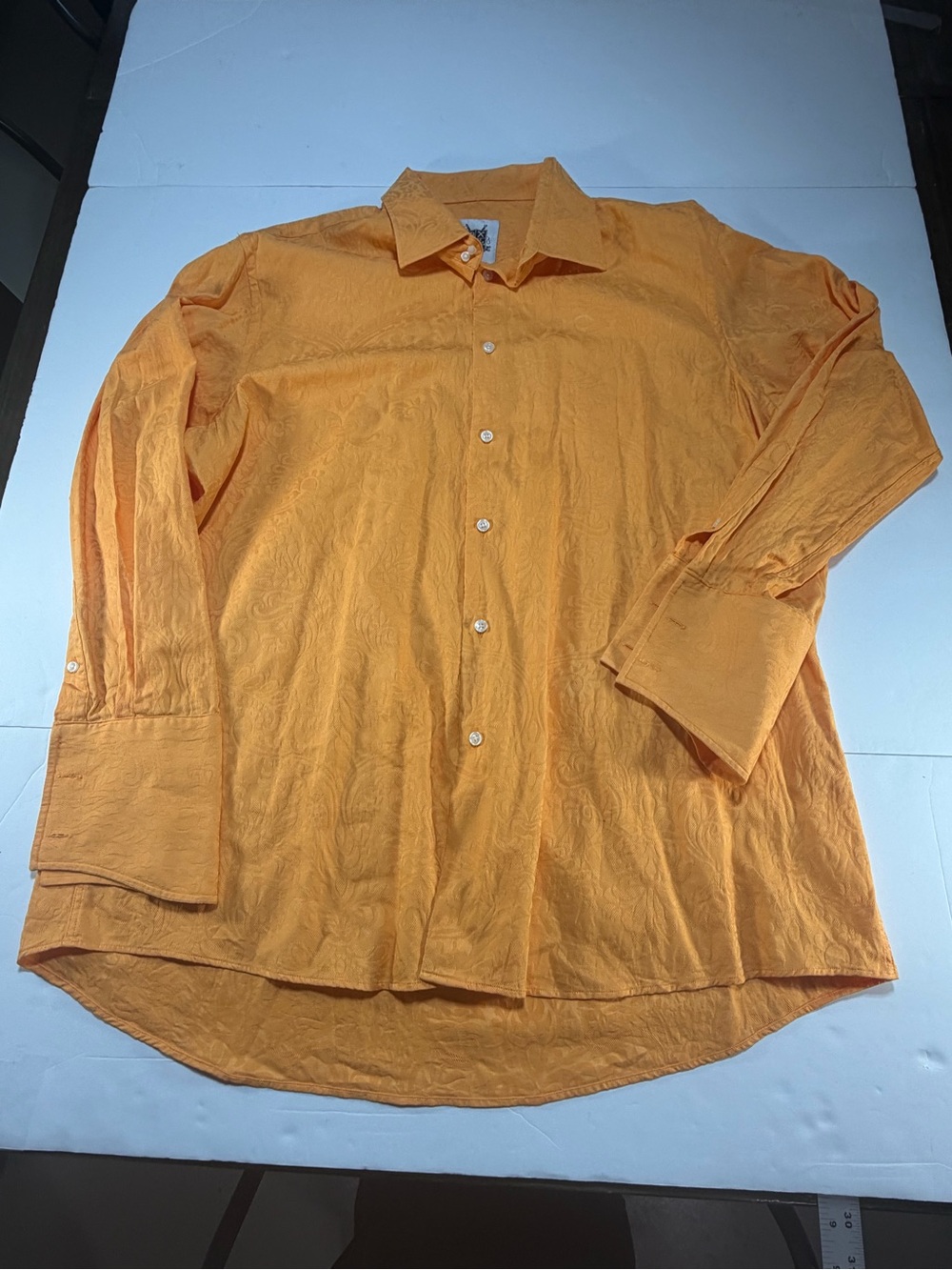 Verse 9 Haute Couture Orange Paisley Dress Shirt French Cuff 18-18.5 XL
